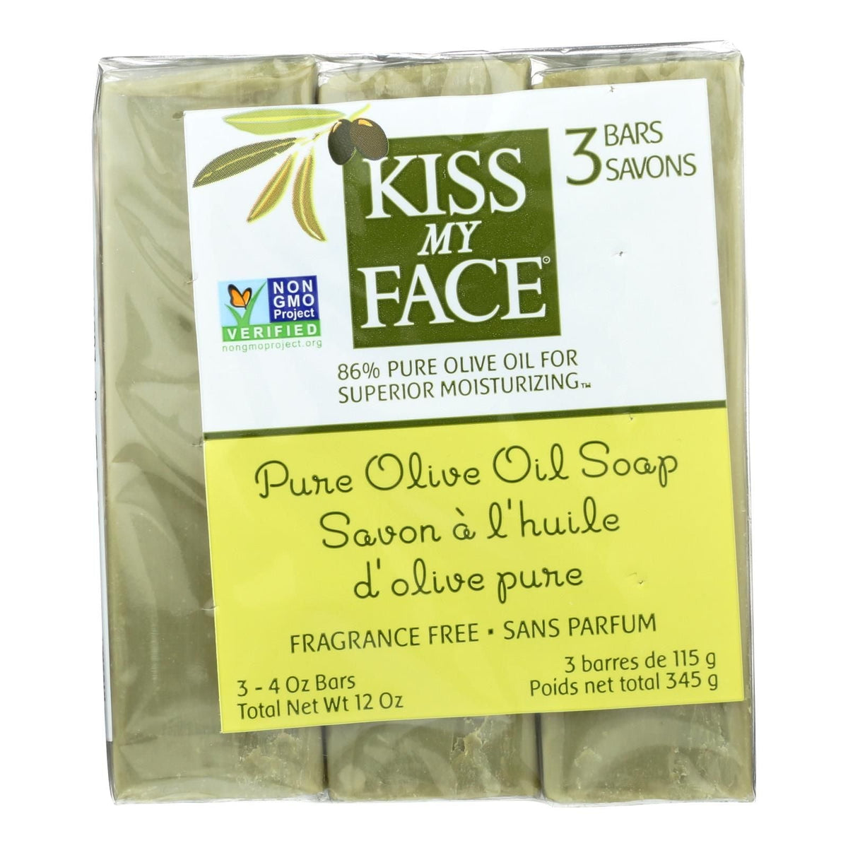 Kiss My Face Pure Olive Oil Moisturizing Soap - Pack Of 3 - 4 Oz - MC Online