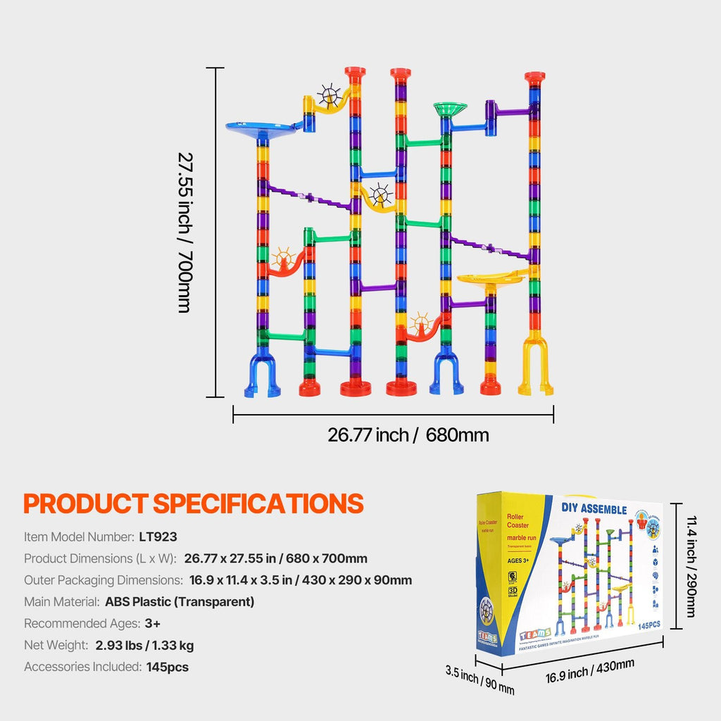 Marble Run Set, 145 Piece Marble Maze Building Block Brain Game, with 5 Glow in the Dark Marbles + 40 Glass Marbles, Educational Learning Race Track STEM Toys, for Kids, Boys, Girls Ages 3 + - MC Online