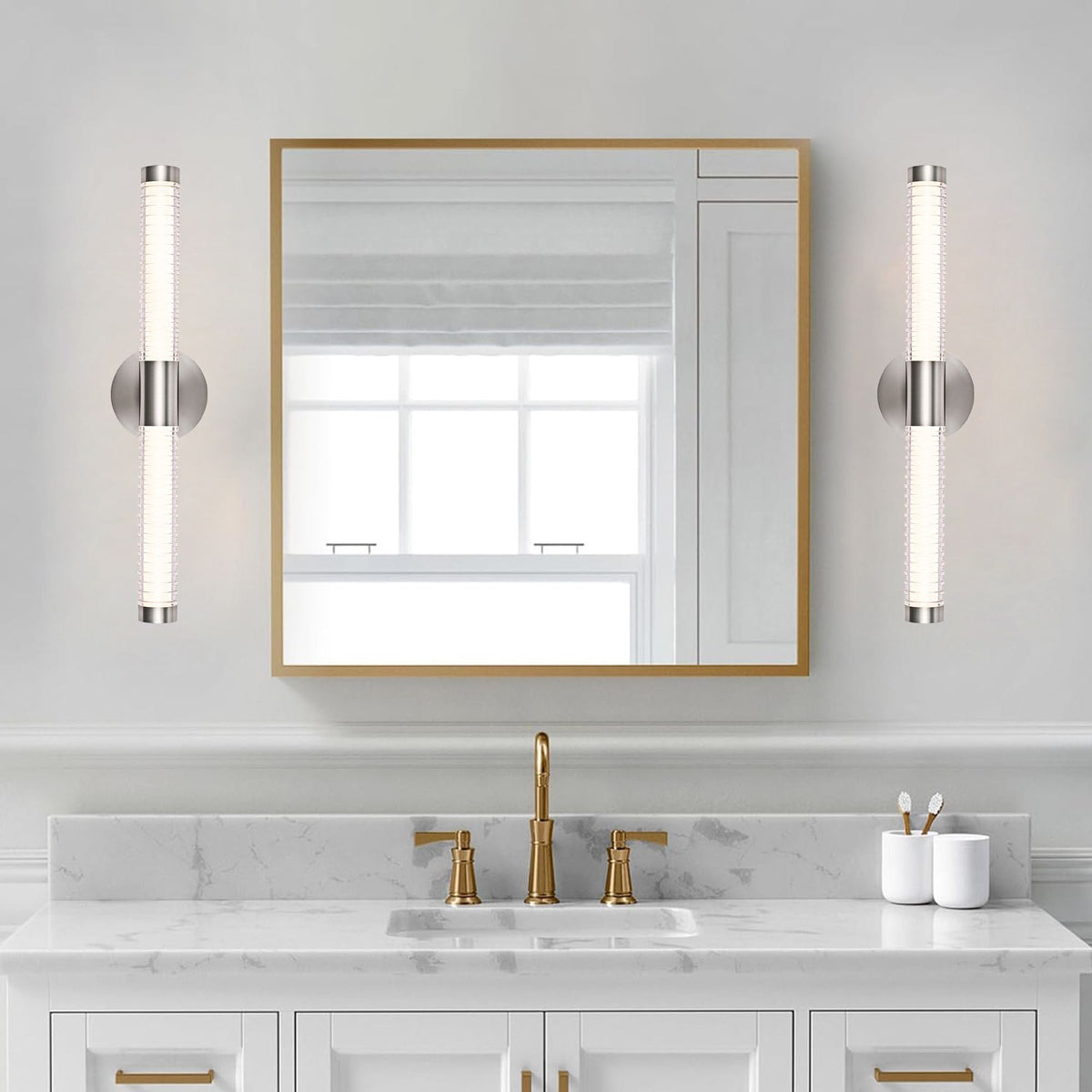 Modern Minimalist LED Vanity Wall Sconce-Matte Black Metal with Ribbed Acrylic Diffuser, Dimmable Warm White Light for Bathroom, Bedroom & Hallway - MC Online