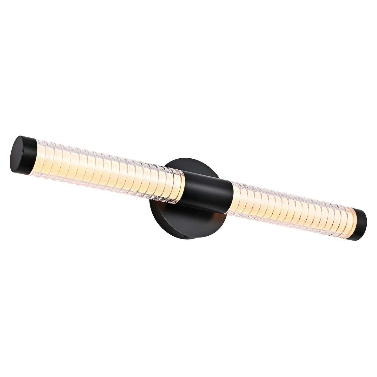 Modern Minimalist LED Vanity Wall Sconce-Matte Black Metal with Ribbed Acrylic Diffuser, Dimmable Warm White Light for Bathroom, Bedroom & Hallway - MC Online