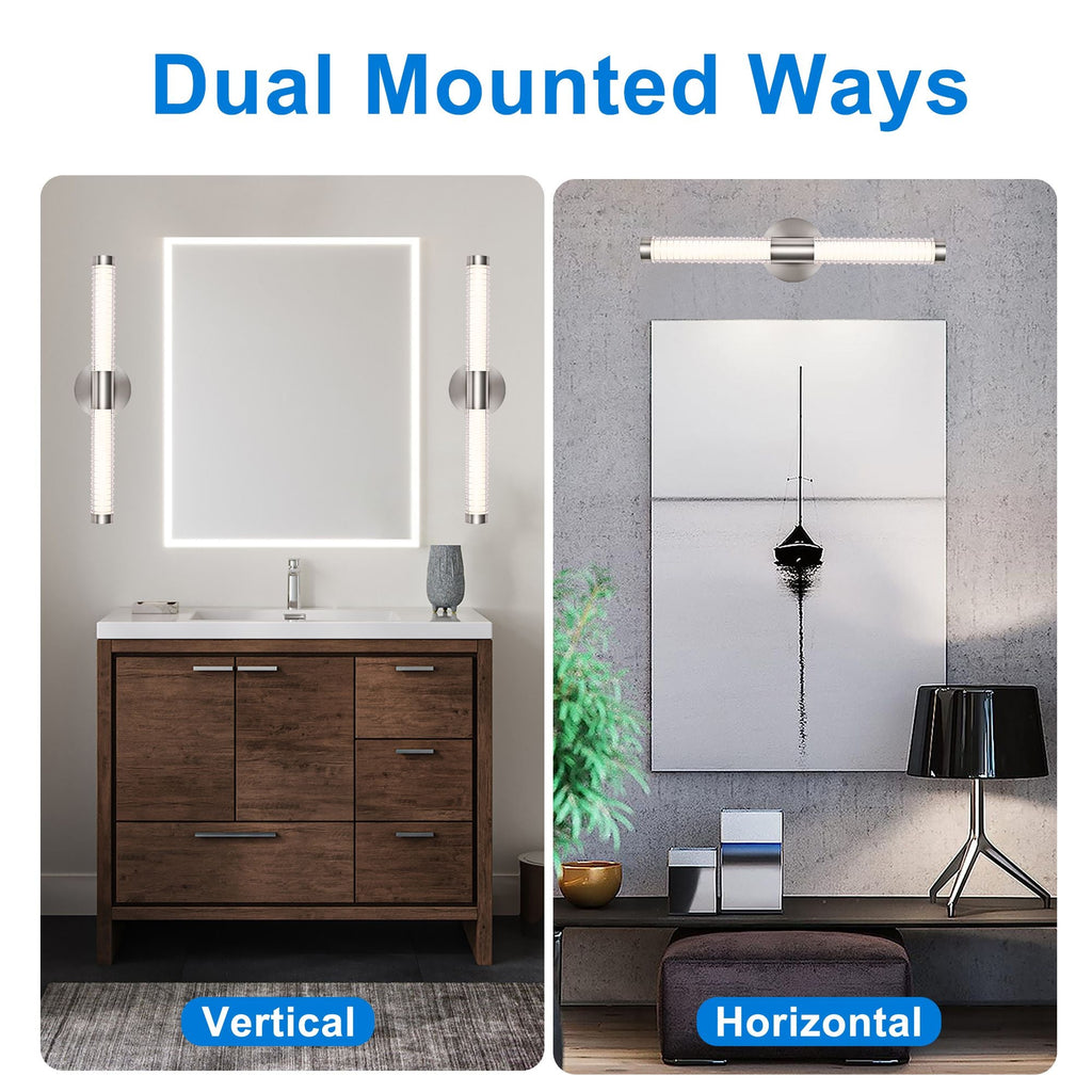 Modern Minimalist LED Vanity Wall Sconce-Matte Black Metal with Ribbed Acrylic Diffuser, Dimmable Warm White Light for Bathroom, Bedroom & Hallway - MC Online