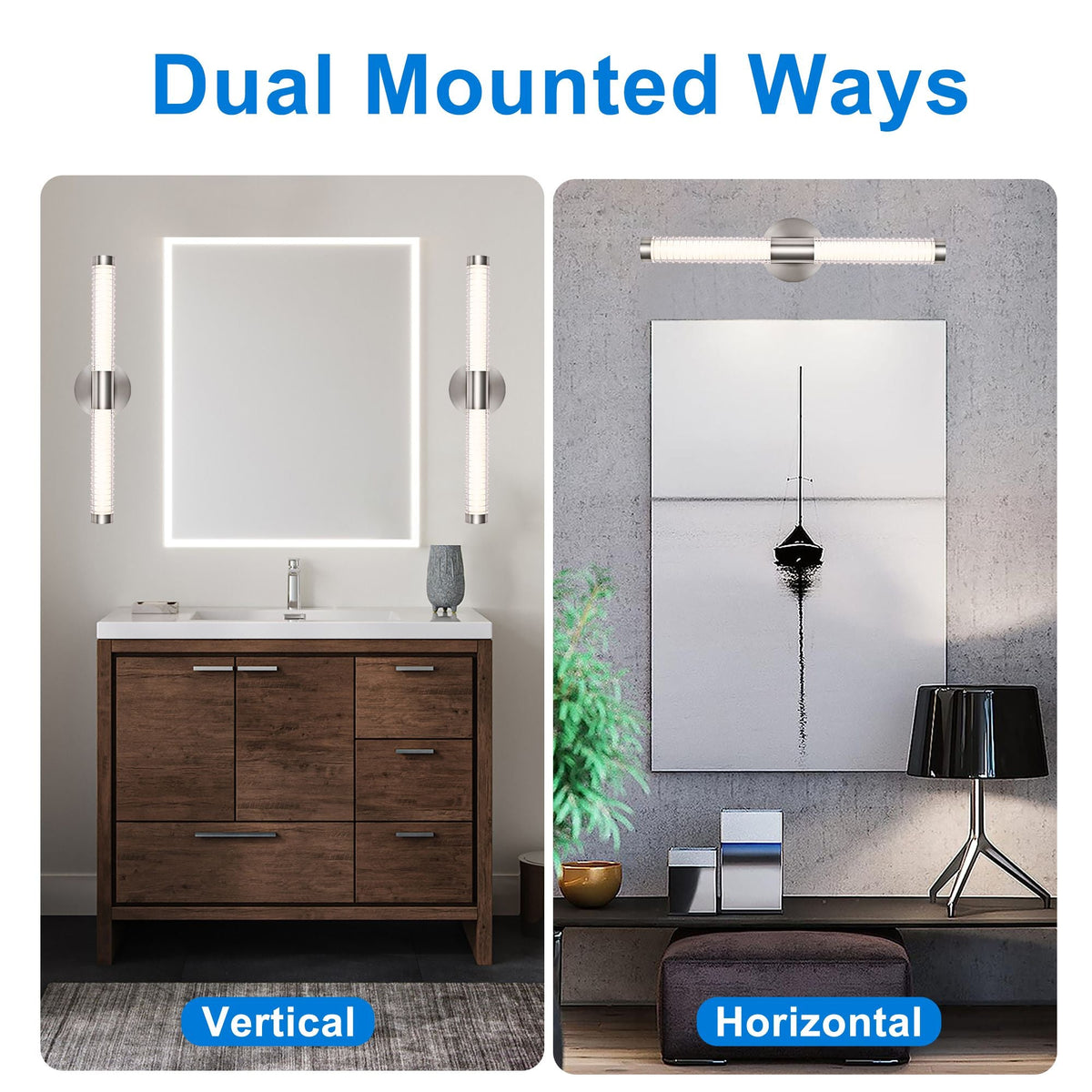 Modern Minimalist LED Vanity Wall Sconce-Matte Black Metal with Ribbed Acrylic Diffuser, Dimmable Warm White Light for Bathroom, Bedroom & Hallway - MC Online