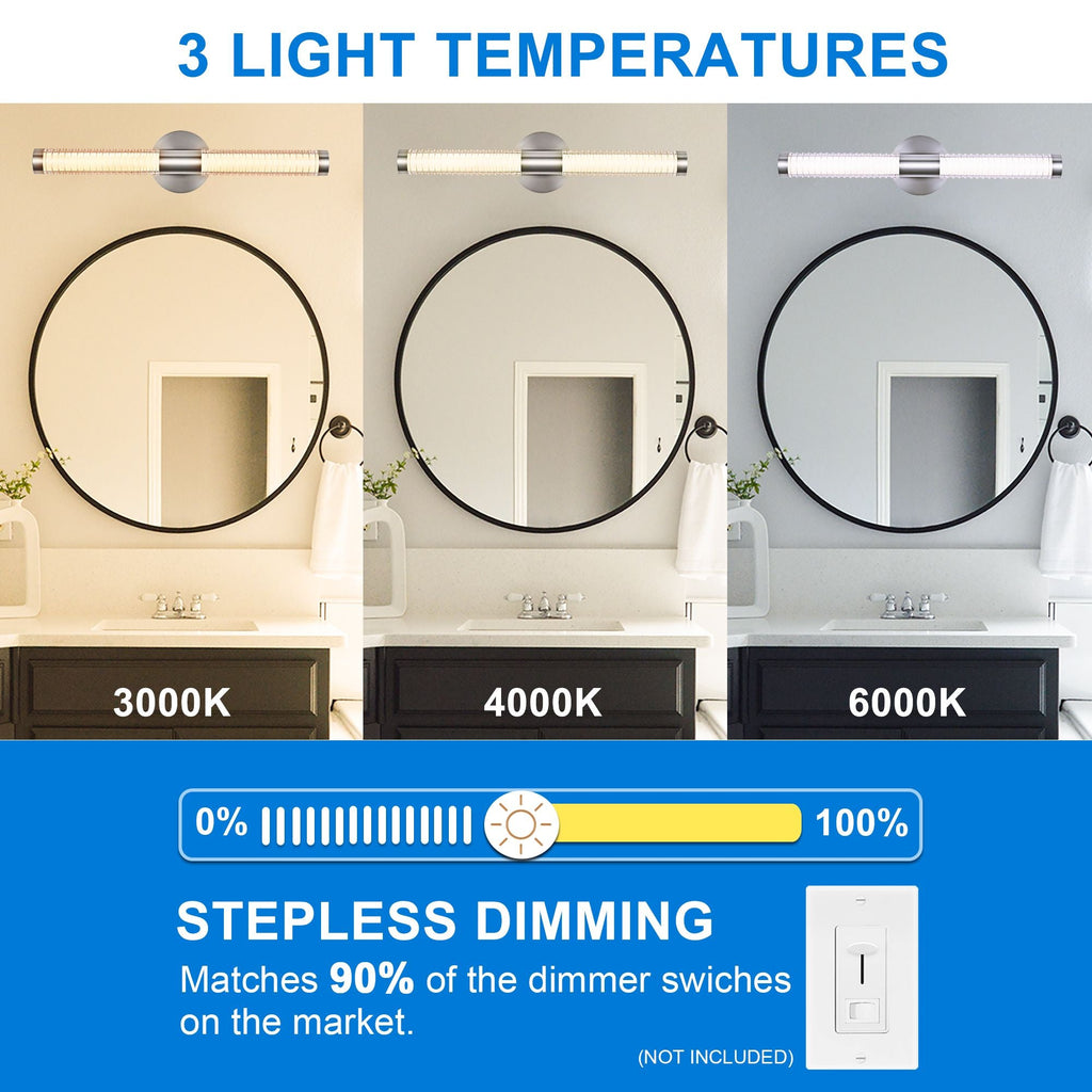 Modern Minimalist LED Vanity Wall Sconce-Matte Black Metal with Ribbed Acrylic Diffuser, Dimmable Warm White Light for Bathroom, Bedroom & Hallway - MC Online