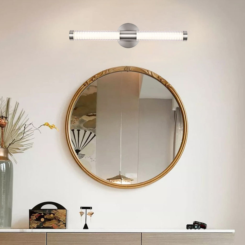 Modern Minimalist LED Vanity Wall Sconce-Matte Black Metal with Ribbed Acrylic Diffuser, Dimmable Warm White Light for Bathroom, Bedroom & Hallway - MC Online