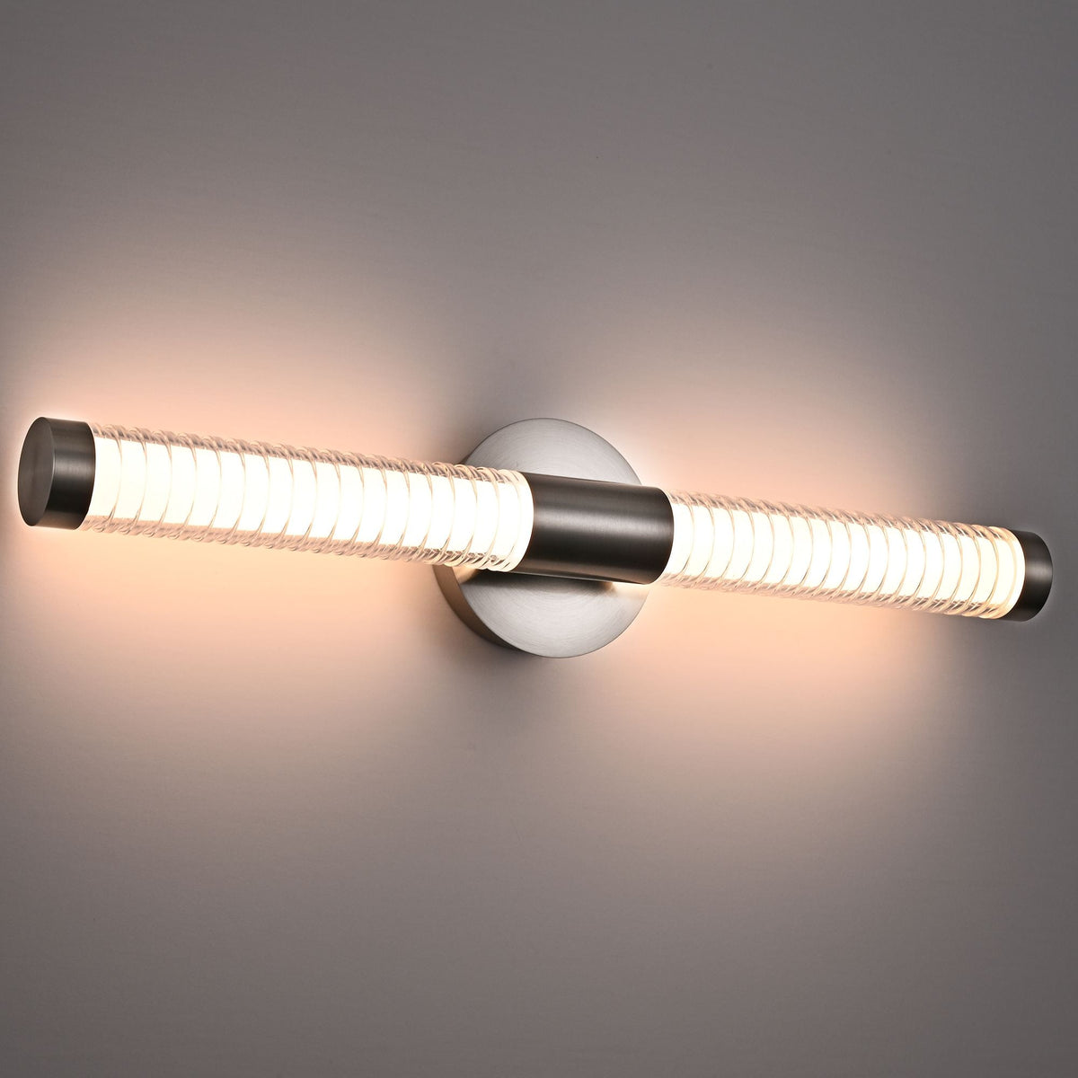 Modern Minimalist LED Vanity Wall Sconce-Matte Black Metal with Ribbed Acrylic Diffuser, Dimmable Warm White Light for Bathroom, Bedroom & Hallway - MC Online