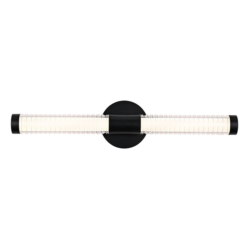 Modern Minimalist LED Vanity Wall Sconce-Matte Black Metal with Ribbed Acrylic Diffuser, Dimmable Warm White Light for Bathroom, Bedroom & Hallway - MC Online
