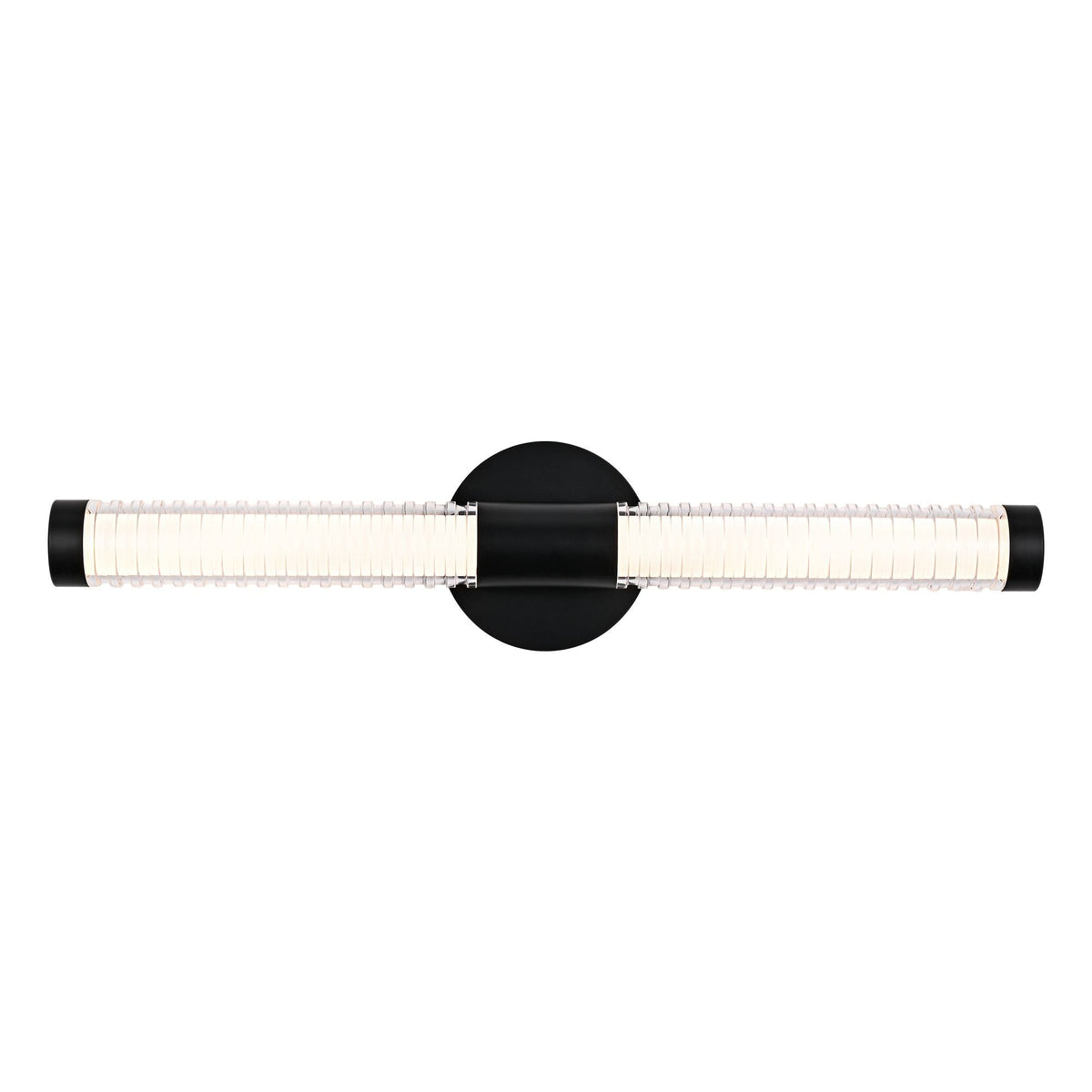 Modern Minimalist LED Vanity Wall Sconce-Matte Black Metal with Ribbed Acrylic Diffuser, Dimmable Warm White Light for Bathroom, Bedroom & Hallway - MC Online