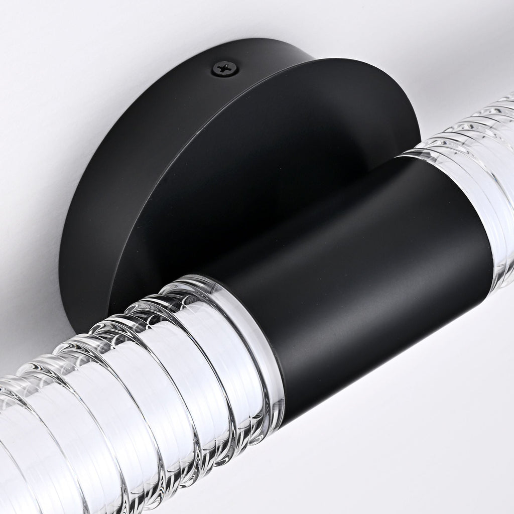 Modern Minimalist LED Vanity Wall Sconce-Matte Black Metal with Ribbed Acrylic Diffuser, Dimmable Warm White Light for Bathroom, Bedroom & Hallway - MC Online