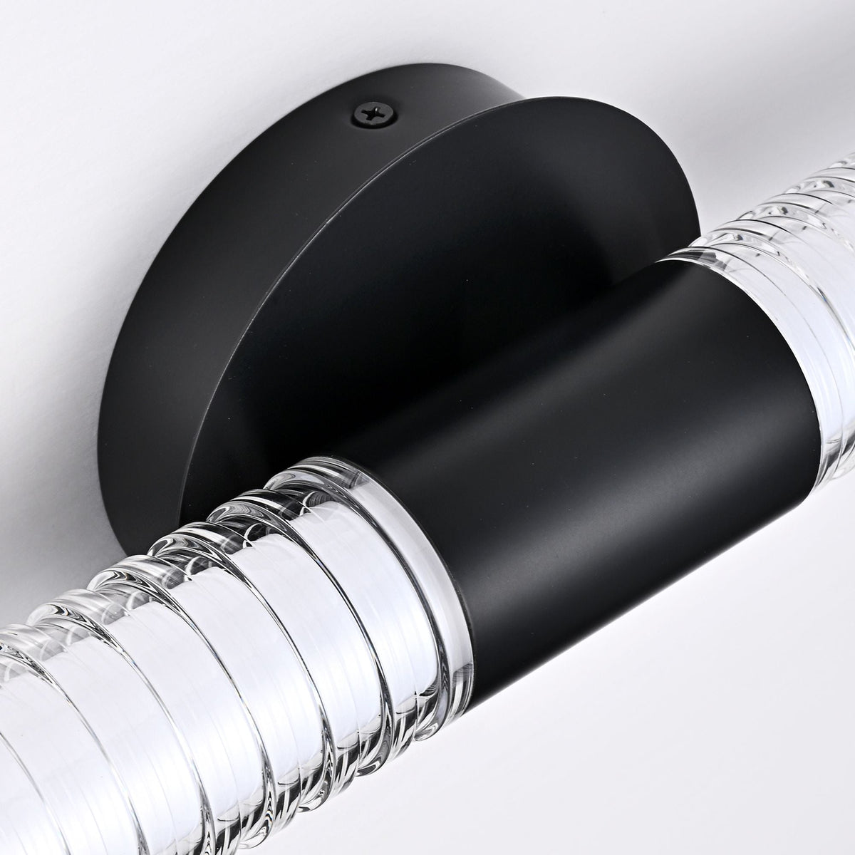 Modern Minimalist LED Vanity Wall Sconce-Matte Black Metal with Ribbed Acrylic Diffuser, Dimmable Warm White Light for Bathroom, Bedroom & Hallway - MC Online