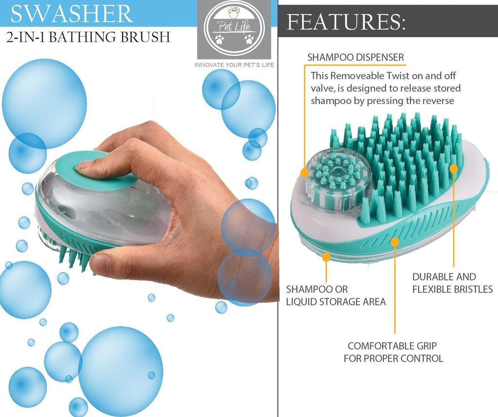 Pet Life 'Swasher' Shampoo Dispensing Massage and Bathing Brush - MC Online