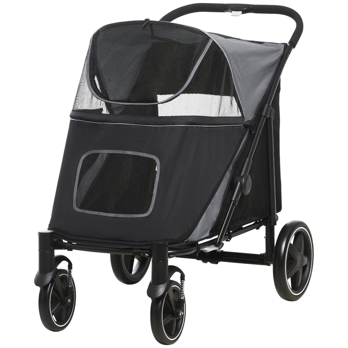 Pet Stroller Dog Cat Carriage One Click Fold with Universal Front Wheels Shock Absorber Brakes Storage Bags Mesh Window - MC Online