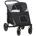 Pet Stroller Dog Cat Carriage One Click Fold with Universal Front Wheels Shock Absorber Brakes Storage Bags Mesh Window - MC Online