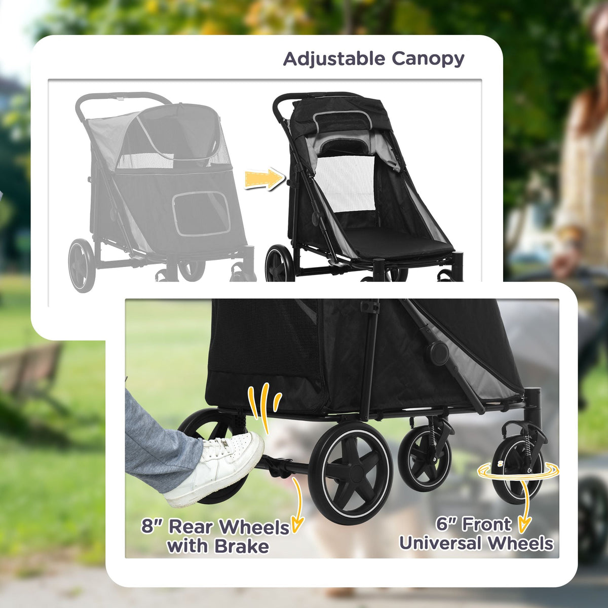 Pet Stroller Dog Cat Carriage One Click Fold with Universal Front Wheels Shock Absorber Brakes Storage Bags Mesh Window - MC Online