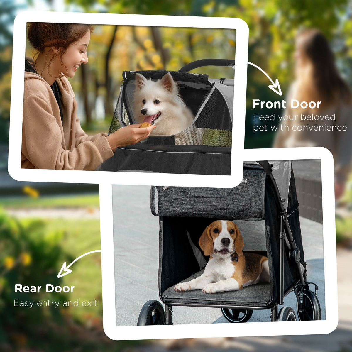 Pet Stroller Dog Cat Carriage One Click Fold with Universal Front Wheels Shock Absorber Brakes Storage Bags Mesh Window - MC Online