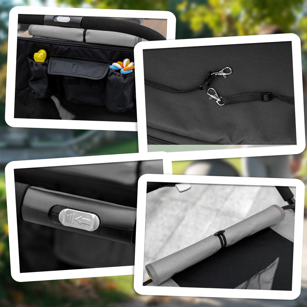Pet Stroller Dog Cat Carriage One Click Fold with Universal Front Wheels Shock Absorber Brakes Storage Bags Mesh Window - MC Online