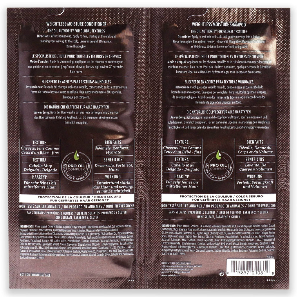 Professional Weightless Moisture Set by Macadamia Oil for Unisex - 2 x 0.34 oz Shampoo and Conditioner - MC Online
