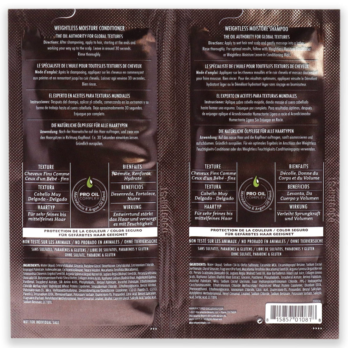 Professional Weightless Moisture Set by Macadamia Oil for Unisex - 2 x 0.34 oz Shampoo and Conditioner - MC Online