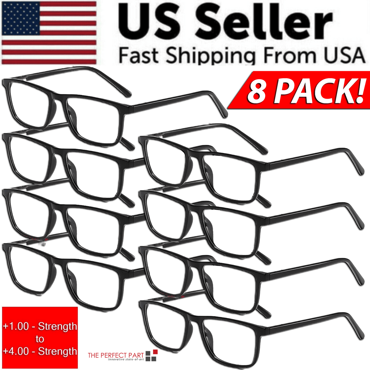 Reading Glasses Mens Womens Unisex Readers Eyeglasses 8 Pack Glasses New Square - MC Online