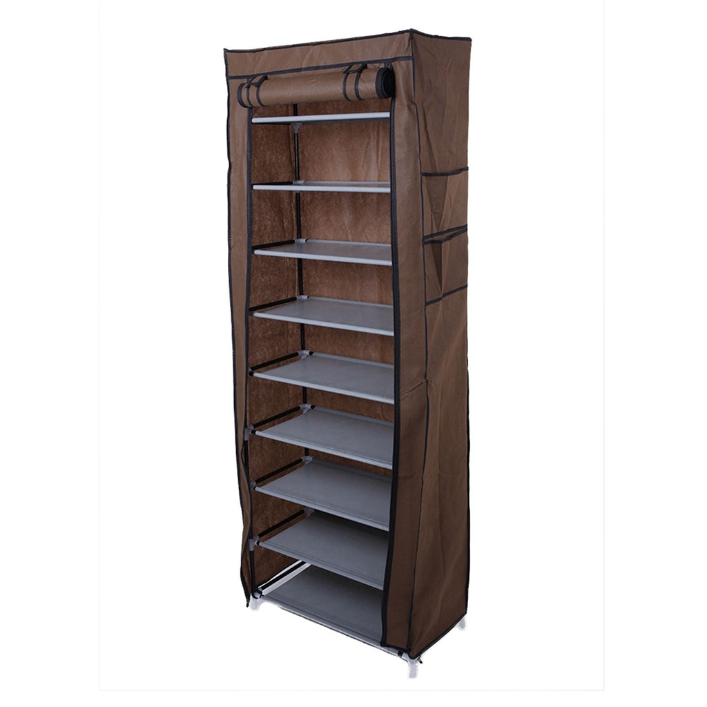 Room-saving 10-Layers 9 Lattices Non-woven Fabric Shoe Rack Black - MC Online