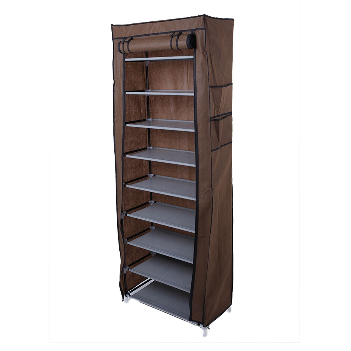 Room-saving 10-Layers 9 Lattices Non-woven Fabric Shoe Rack Black - MC Online