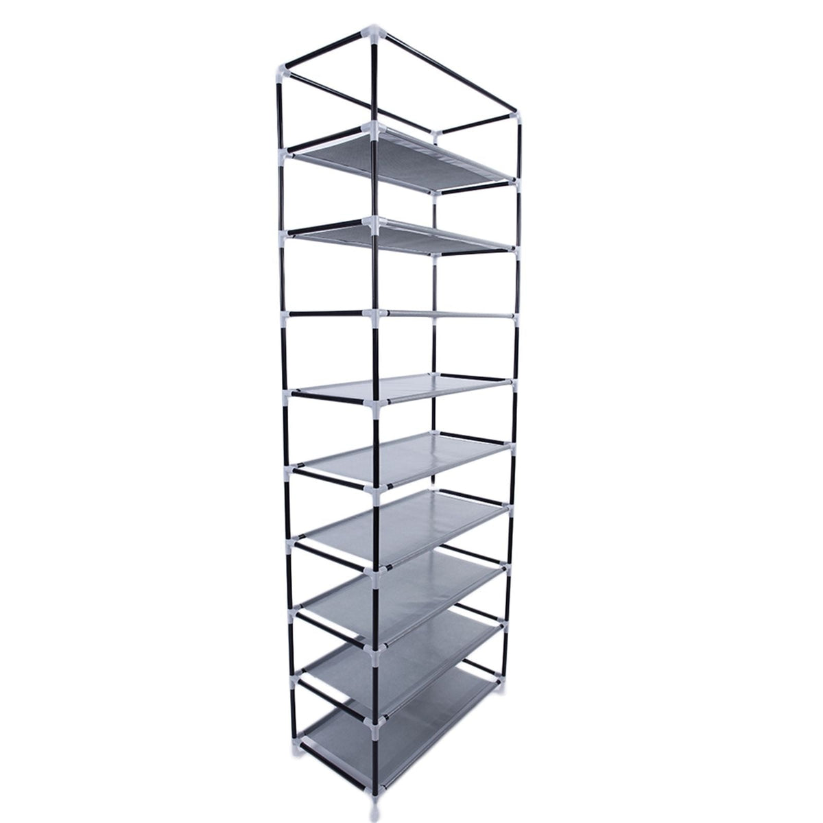 Room-saving 10-Layers 9 Lattices Non-woven Fabric Shoe Rack Black - MC Online