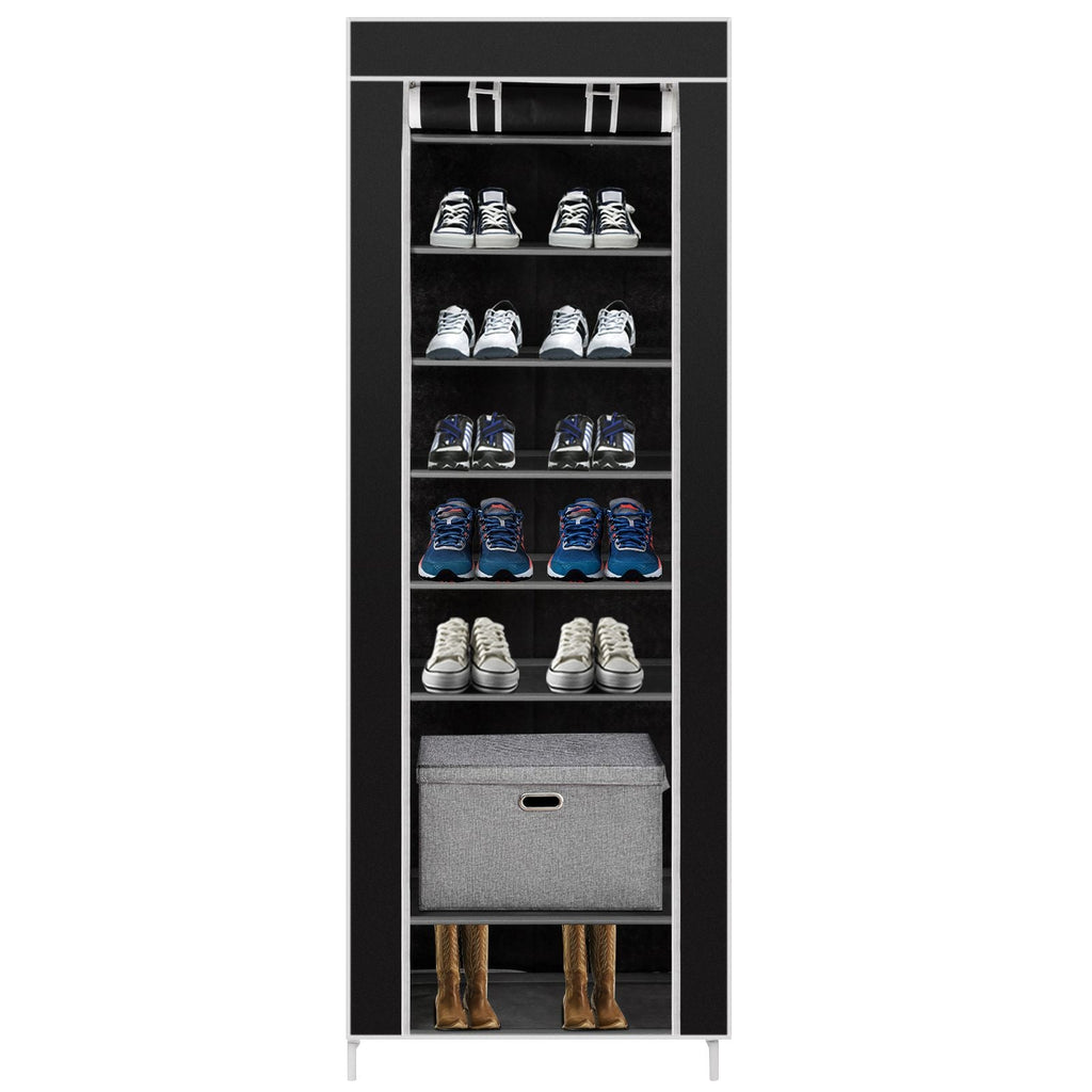 Room-saving 10-Layers 9 Lattices Non-woven Fabric Shoe Rack Black - MC Online