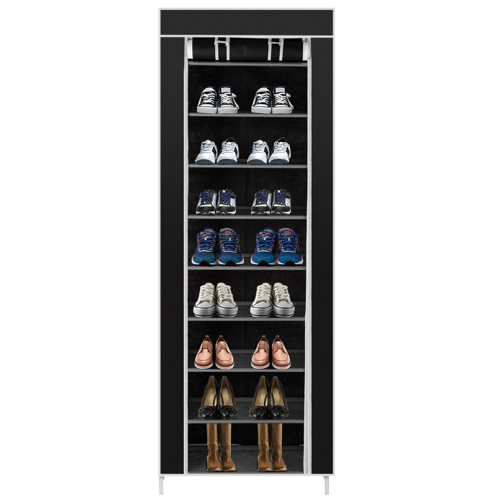 Room-saving 10-Layers 9 Lattices Non-woven Fabric Shoe Rack Black - MC Online