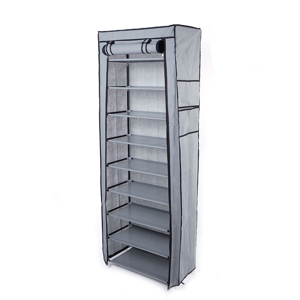 Room-saving 10-Layers 9 Lattices Non-woven Fabric Shoe Rack Black - MC Online