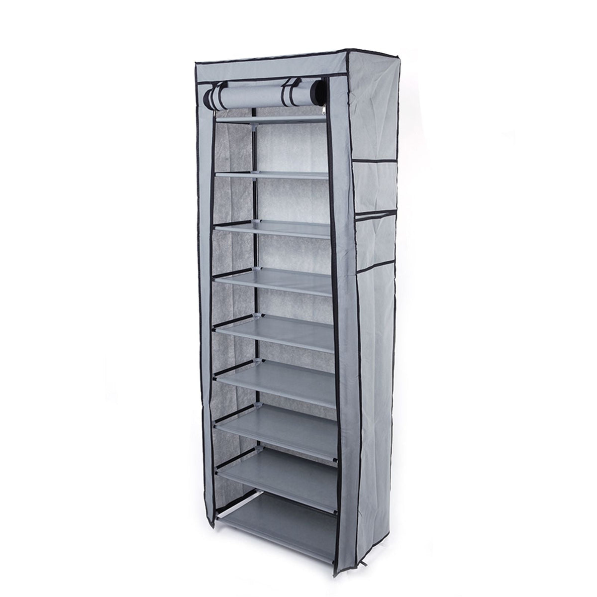 Room-saving 10-Layers 9 Lattices Non-woven Fabric Shoe Rack Black - MC Online