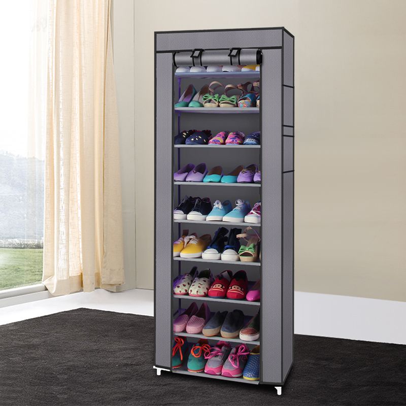 Room-saving 10-Layers 9 Lattices Non-woven Fabric Shoe Rack Black - MC Online