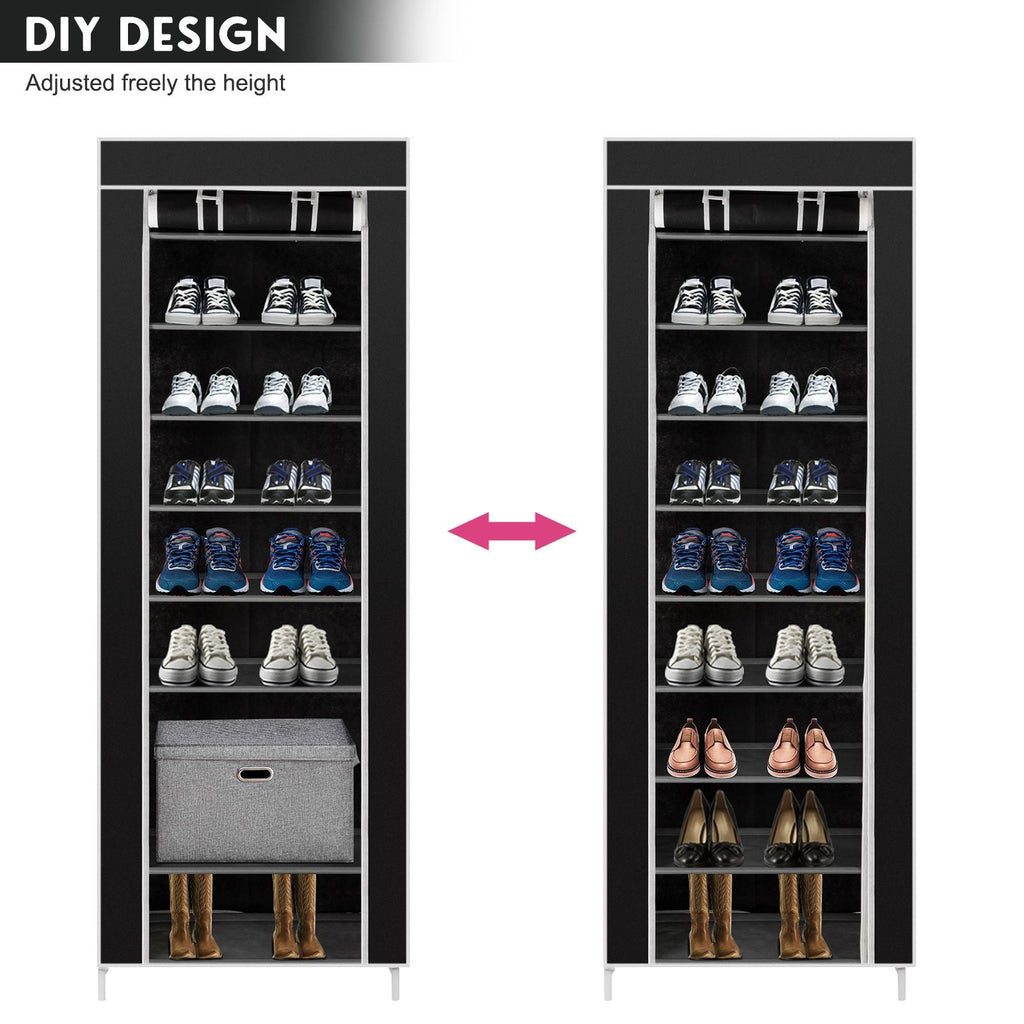 Room-saving 10-Layers 9 Lattices Non-woven Fabric Shoe Rack Black - MC Online