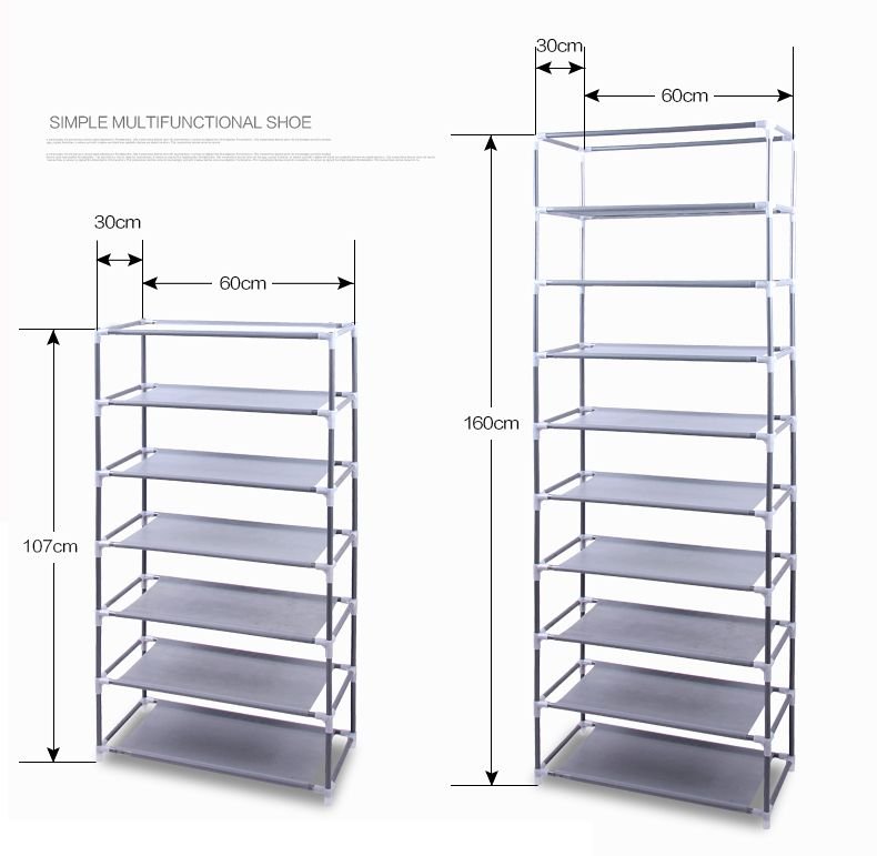 Room-saving 10-Layers 9 Lattices Non-woven Fabric Shoe Rack Black - MC Online