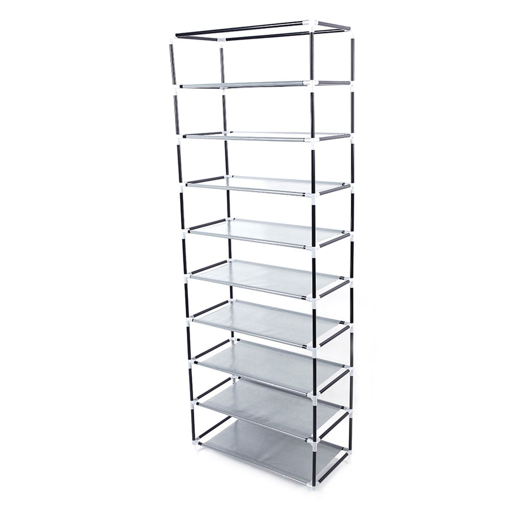 Room-saving 10-Layers 9 Lattices Non-woven Fabric Shoe Rack Black - MC Online