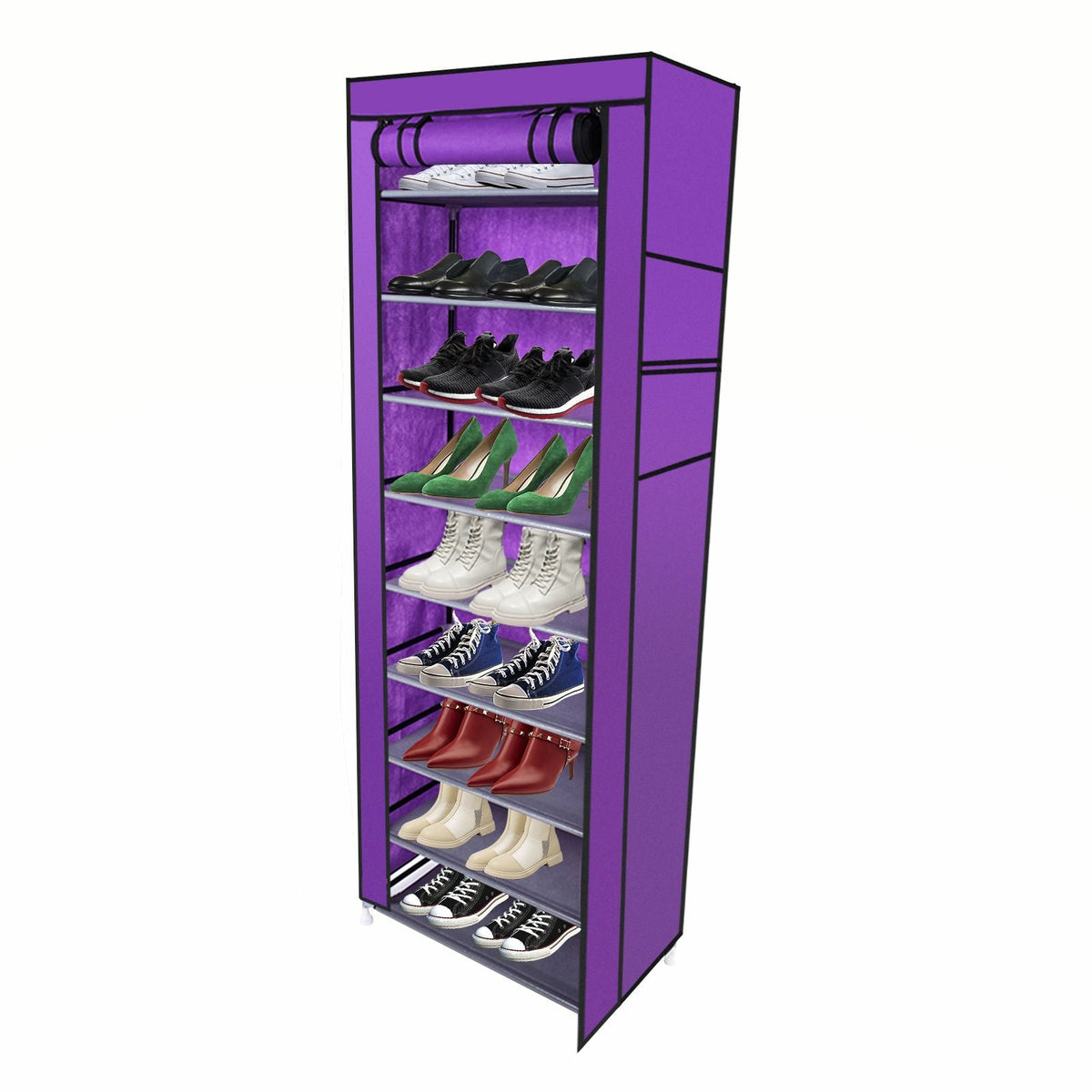Room-saving 10-Layers 9 Lattices Non-woven Fabric Shoe Rack Black - MC Online