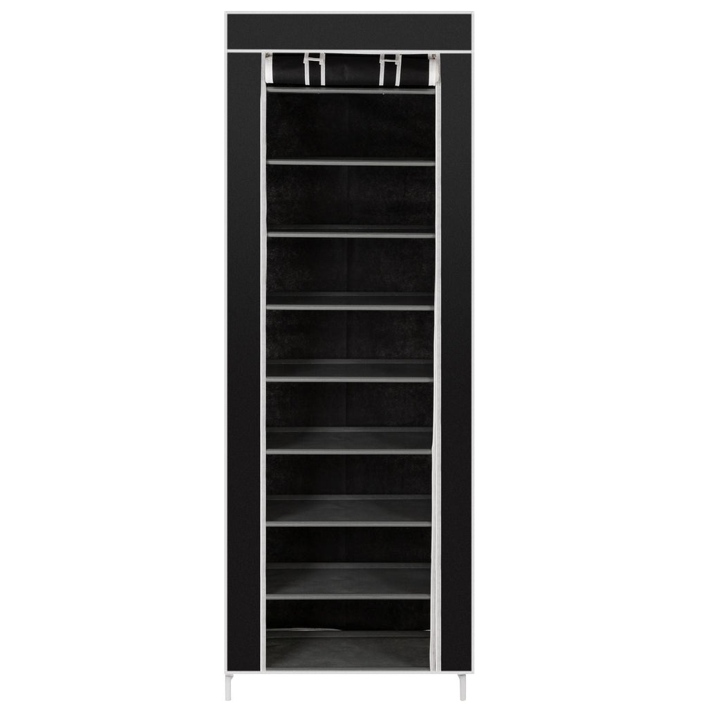 Room-saving 10-Layers 9 Lattices Non-woven Fabric Shoe Rack Black - MC Online
