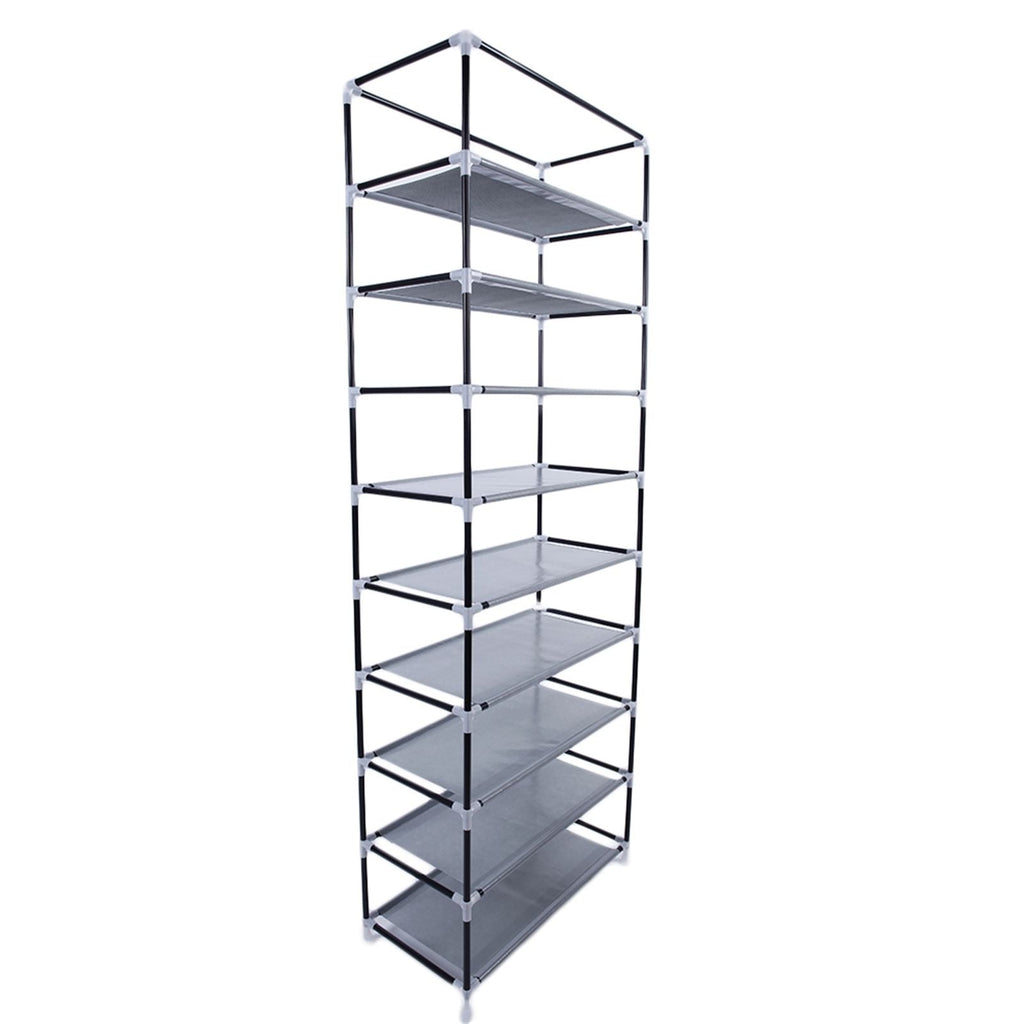 Room-saving 10-Layers 9 Lattices Non-woven Fabric Shoe Rack Black - MC Online