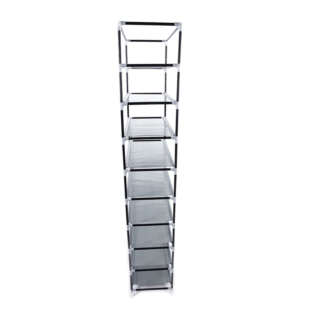 Room-saving 10-Layers 9 Lattices Non-woven Fabric Shoe Rack Black - MC Online
