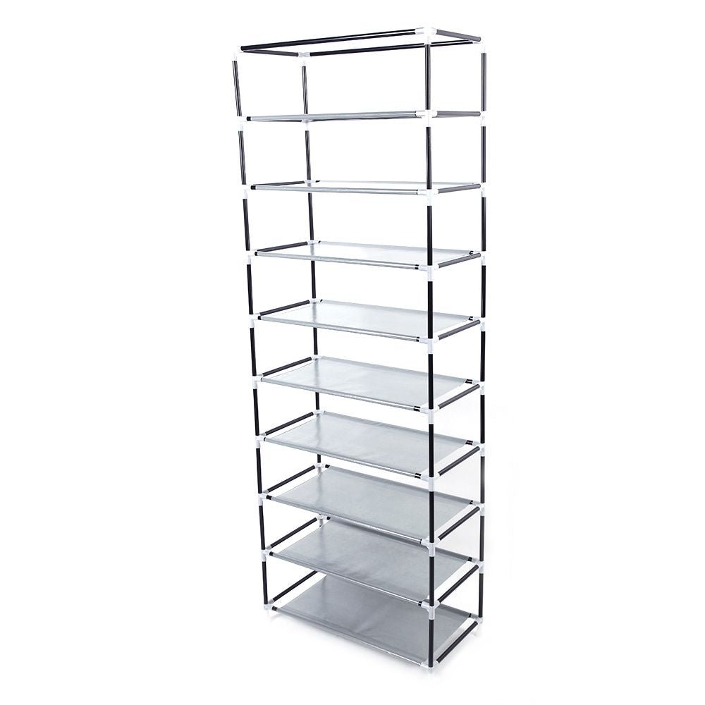 Room-saving 10-Layers 9 Lattices Non-woven Fabric Shoe Rack Black - MC Online