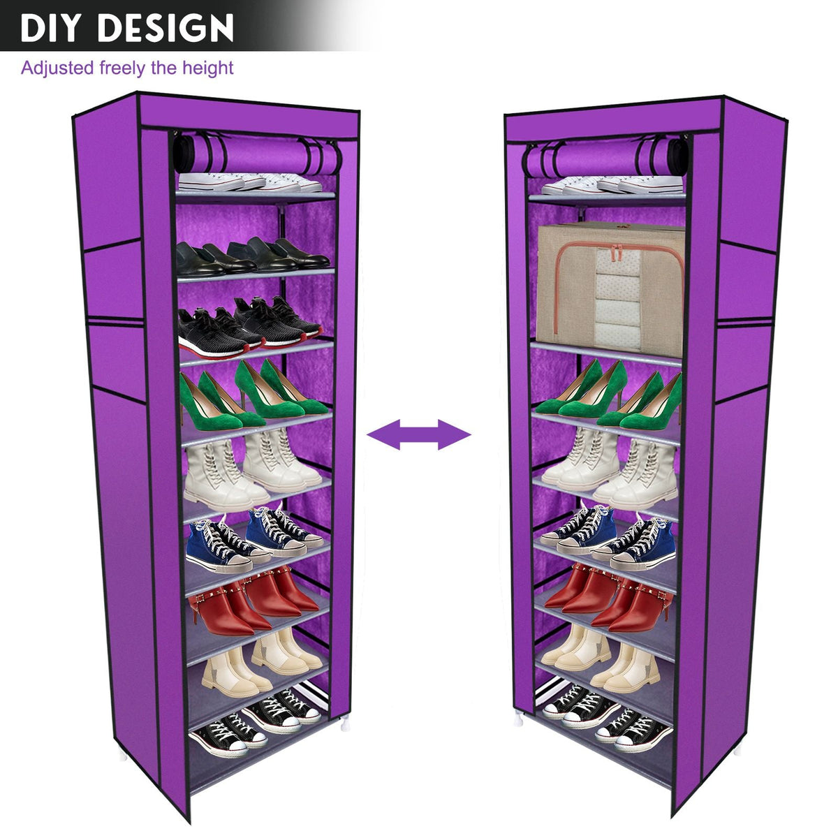 Room-saving 10-Layers 9 Lattices Non-woven Fabric Shoe Rack Black - MC Online
