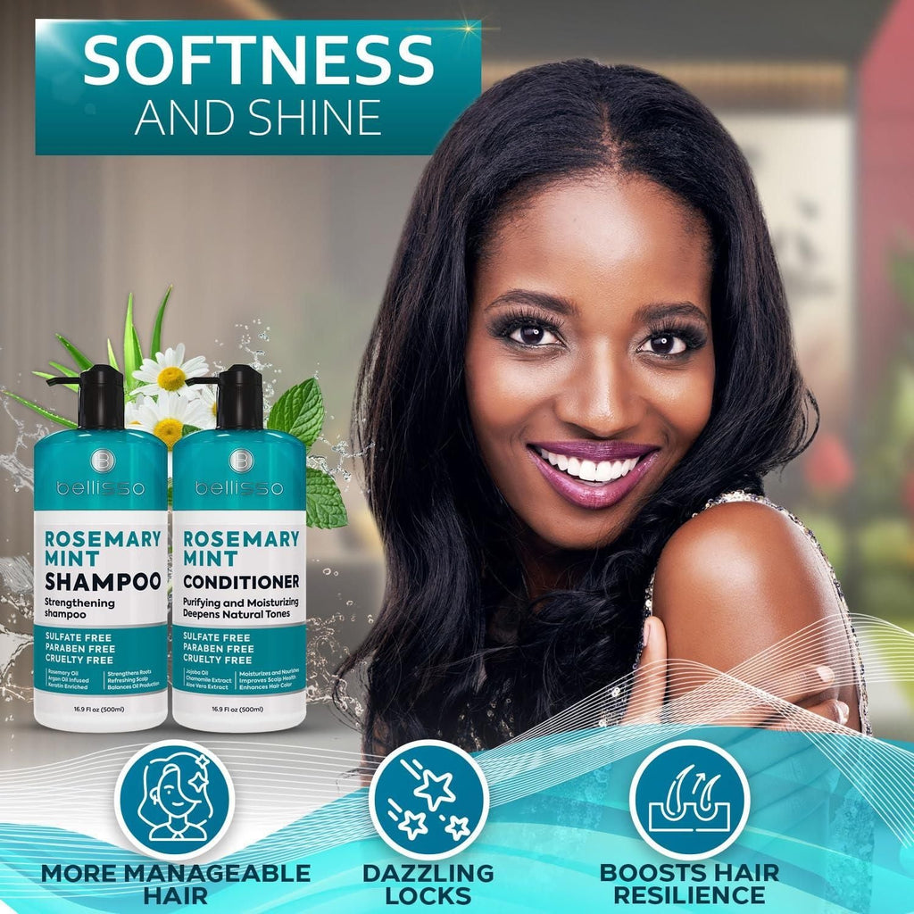 Rosemary Oil and Mint Shampoo and Conditioner Set Sulfate Free with Peppermint Moisturizing Products for Women and Men Helps Flaky Dry Scalp and Dandruff Salon Thickening for Thinning Hair - MC Online