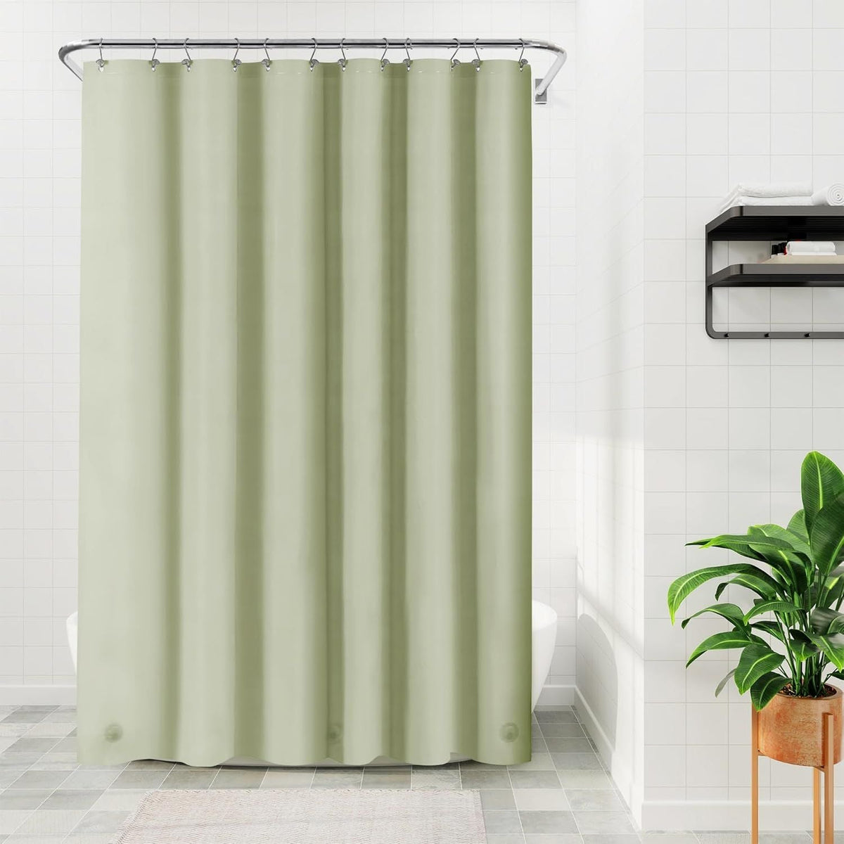 Sage Green Plastic Shower Curtain Liner - Premium PEVA Shower Liner BPA & PVC Free, No Chemical Smell, Lightweight Green Bath Curtain with 3 Magnets for Bathroom, 12 Metal Grommets - Sage - MC Online