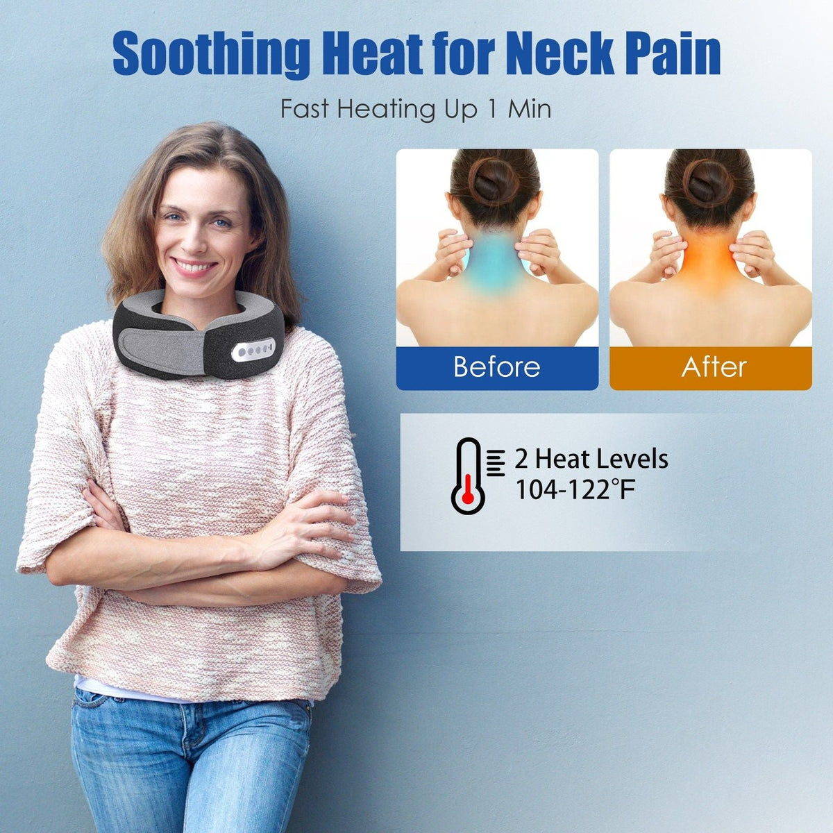 Shiatsu Neck Massage Pillow for Pain Relief - 2-in-1 Use (Neck/Arms/Legs), 3 Massaging Speeds, 2 Heating Modes, 2200mAh Long-Life Battery, Memory Foam Support, Carry Bag - Perfect - MC Online
