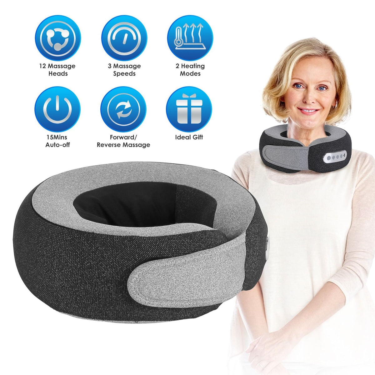 Shiatsu Neck Massage Pillow for Pain Relief - 2-in-1 Use (Neck/Arms/Legs), 3 Massaging Speeds, 2 Heating Modes, 2200mAh Long-Life Battery, Memory Foam Support, Carry Bag - Perfect - MC Online