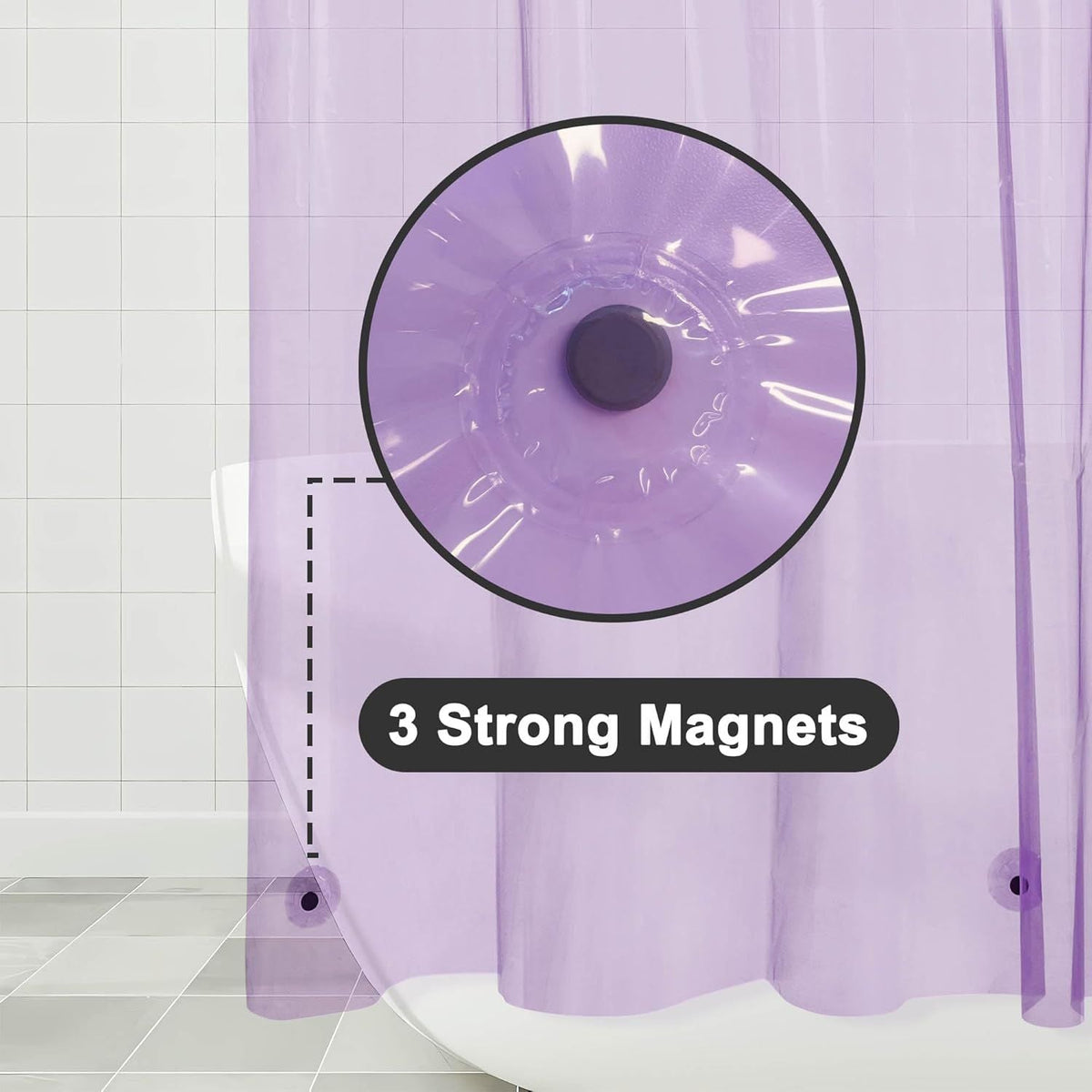 Shower Curtain Liner - Premium Clear Lavender PEVA Shower Liner with 3 Magnets and Metal Grommets, Waterproof Lightweight Standard Size Bathroom Curtains - Translucent Lavender - MC Online