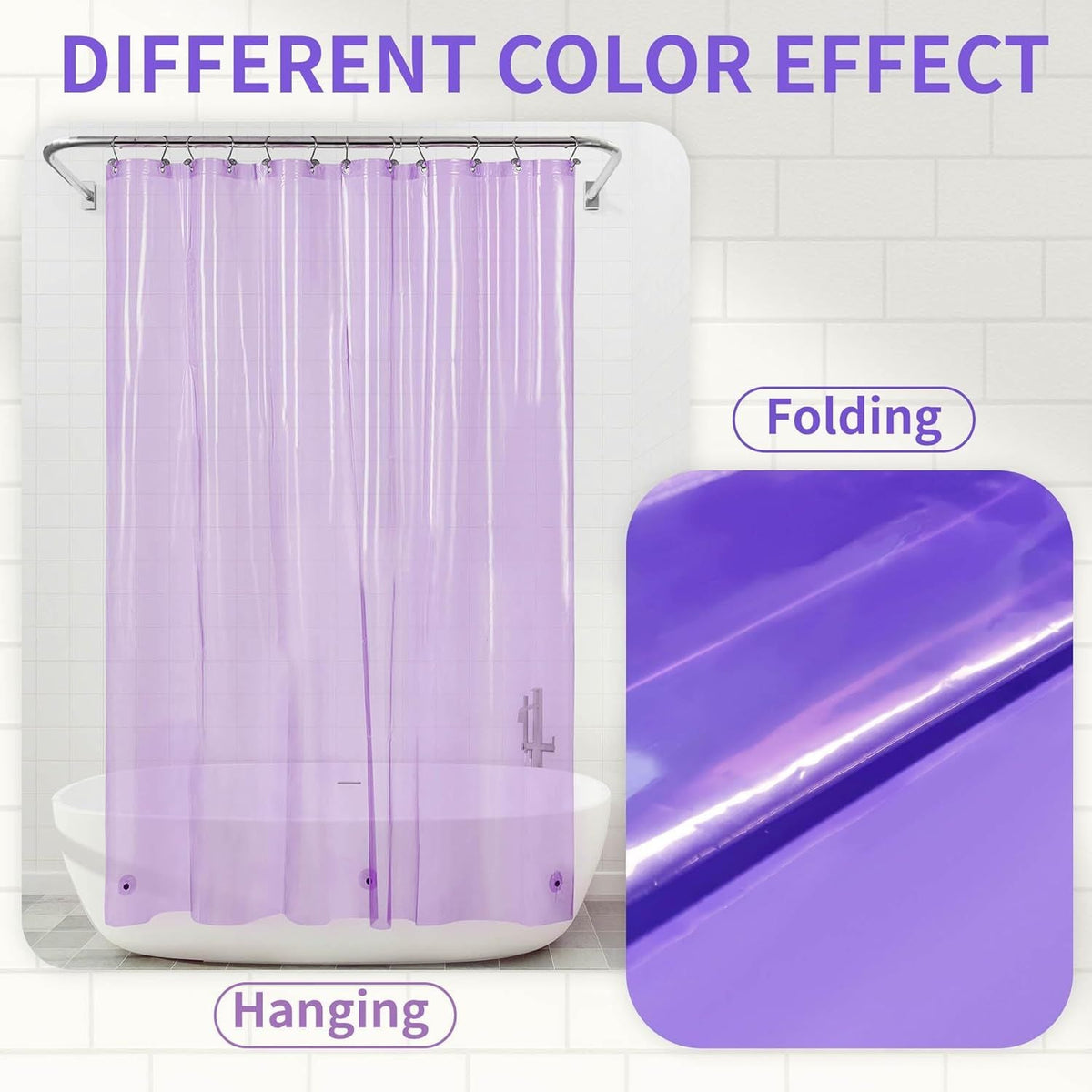 Shower Curtain Liner - Premium Clear Lavender PEVA Shower Liner with 3 Magnets and Metal Grommets, Waterproof Lightweight Standard Size Bathroom Curtains - Translucent Lavender - MC Online