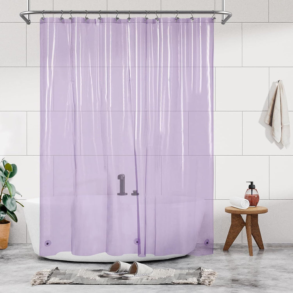Shower Curtain Liner - Premium Clear Lavender PEVA Shower Liner with 3 Magnets and Metal Grommets, Waterproof Lightweight Standard Size Bathroom Curtains - Translucent Lavender - MC Online