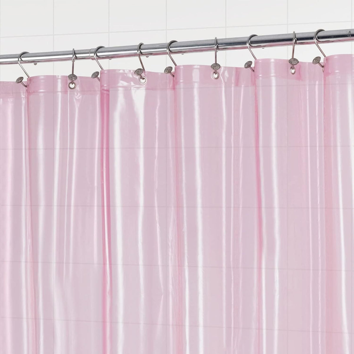 Shower Curtain Liner - Premium Clear Pink PEVA Shower Liner with 3 Magnets and Metal Grommets, Waterproof Lightweight Plastic Standard Size Bathroom Curtains - Translucent Pink - MC Online