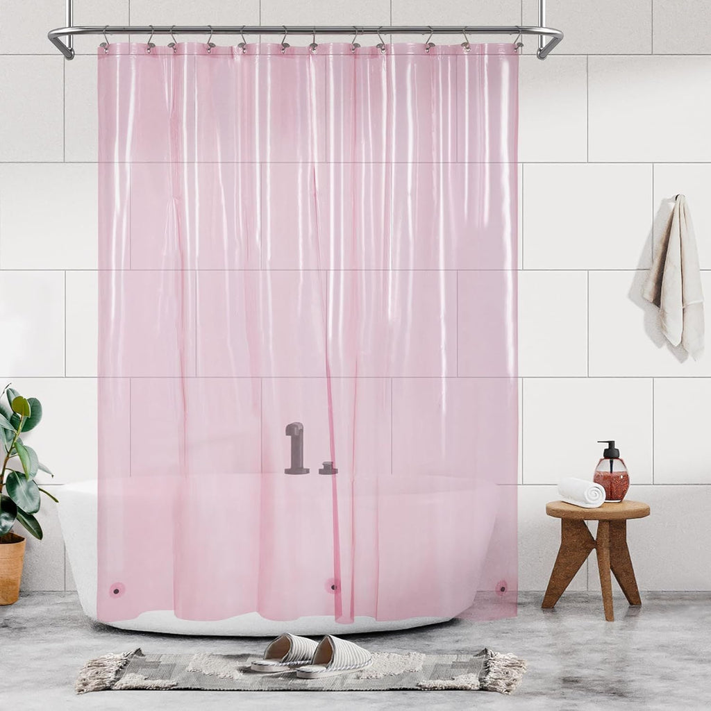 Shower Curtain Liner - Premium Clear Pink PEVA Shower Liner with 3 Magnets and Metal Grommets, Waterproof Lightweight Plastic Standard Size Bathroom Curtains - Translucent Pink - MC Online