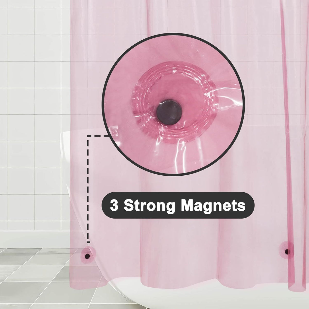 Shower Curtain Liner - Premium Clear Pink PEVA Shower Liner with 3 Magnets and Metal Grommets, Waterproof Lightweight Plastic Standard Size Bathroom Curtains - Translucent Pink - MC Online