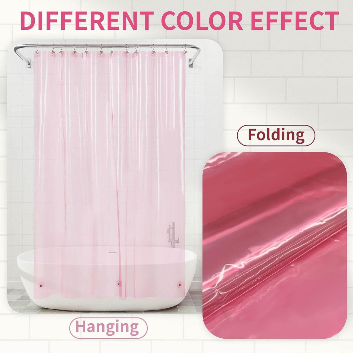 Shower Curtain Liner - Premium Clear Pink PEVA Shower Liner with 3 Magnets and Metal Grommets, Waterproof Lightweight Plastic Standard Size Bathroom Curtains - Translucent Pink - MC Online